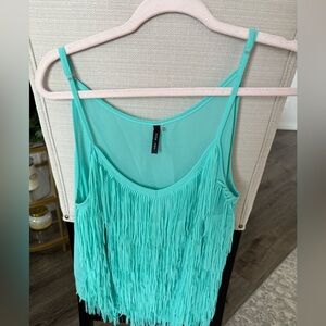 San Joy Turquoise Fringe Camisole, M